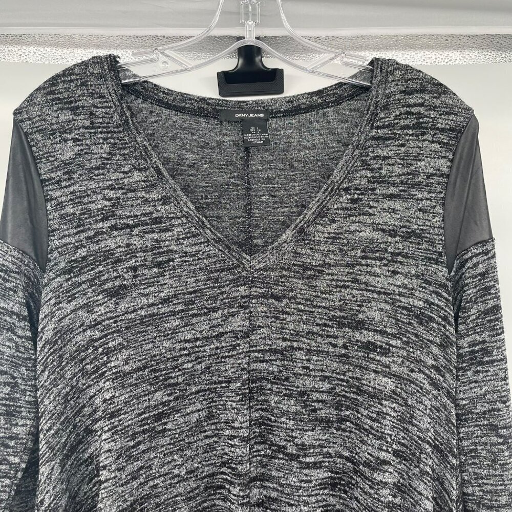DKNY Jeans Womens V-Neck Sweater Black/Gray Space Dye Size Small - Picture 2 of 9